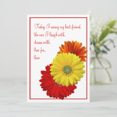 Yellow Red Sinaasappel Gerbera Daisy Wedding Invit Kaart (Staand voorkant)