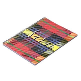 Yellow & Red Tartan Checkered Monogram Name Notitieboek