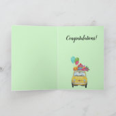 Yellow Retro Fiat 500 Birthday Kaart (Binnen)