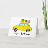 Yellow Retro Fiat 500 Birthday Kaart (Voorkant)