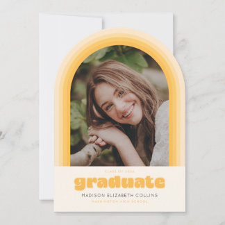 Yellow Retro Striped Arch Graduation Announcement Kaart
