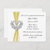 Yellow Ribbon Silver Swans Engagement Party Kaart (Voorkant / Achterkant)