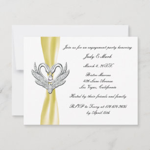 Yellow Ribbon Silver Swans Engagement Party Kaart