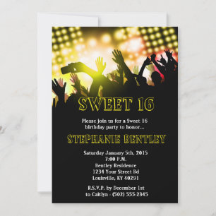 Yellow Rock Star Sweet 16 Birthday Invitation Kaart