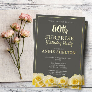 Yellow Rose 80th Surprise Birthday Party Folie Uitnodiging