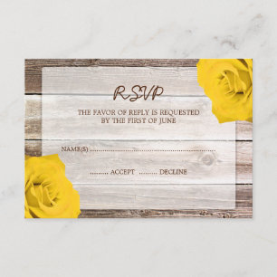 Yellow Rose Barn Wood Weddenschap RSVP-reactiekaar RSVP Kaartje