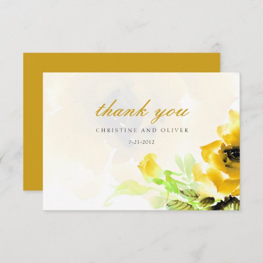Yellow Rose bruiloft dank u kaart (Voorkant / Achterkant)