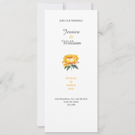 Yellow rose classy elegant wedding invitation kaart (Voorkant)