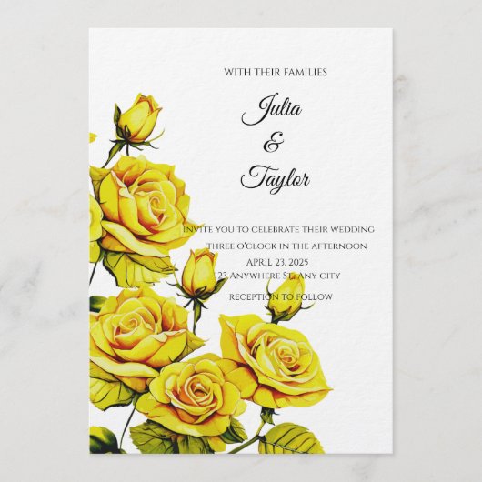 Yellow Rose Elegant Invitation (Devant)