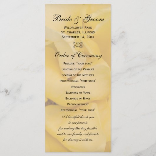 Yellow Rose Floral Wedding Programme Programma (Voorkant)