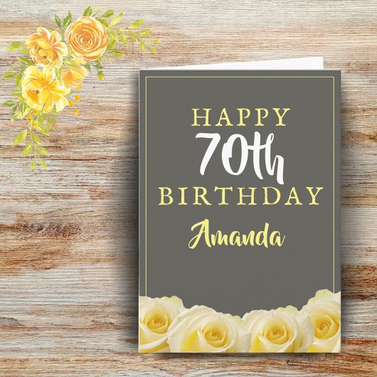 Yellow Rose Flower Floral 70th Birthday Card Kaart