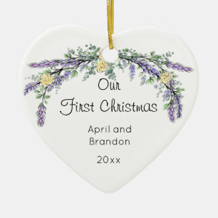 Yellow Rose Lavender Eucalyptus Kerstmis Keramisch Ornament