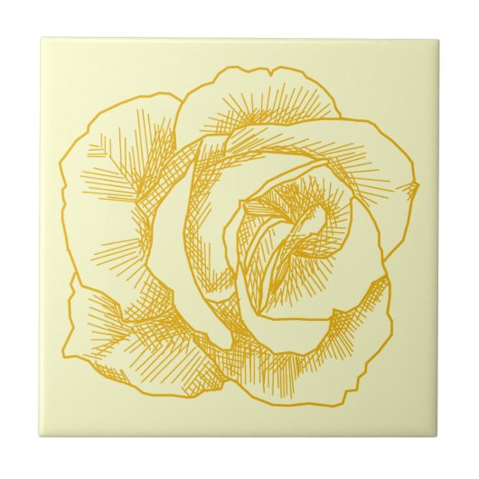 Yellow Rose Line Drawing Tegeltje (Voorkant)