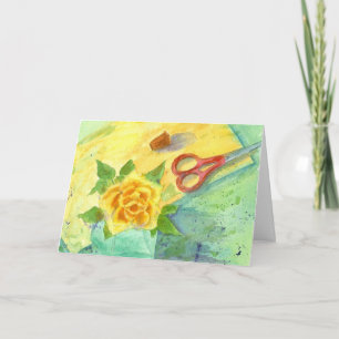 Yellow Rose naaien Waterverf Happy Birthday Kaart
