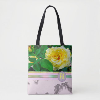Yellow Rose Paars Marble Monogram CANVAS TAS