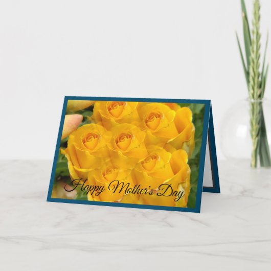 Yellow Rose Photo Pattern op Blue Feestdagen Kaart (Voorkant)