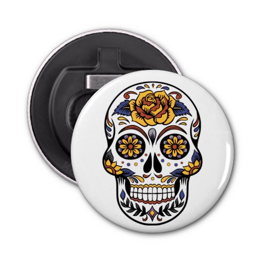 Yellow Rose Sugar Skull Button Flesopener (Voorkant)