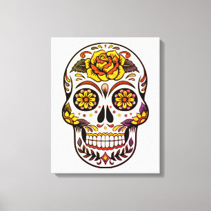 Yellow Rose Sugar Skull Canvas Afdruk