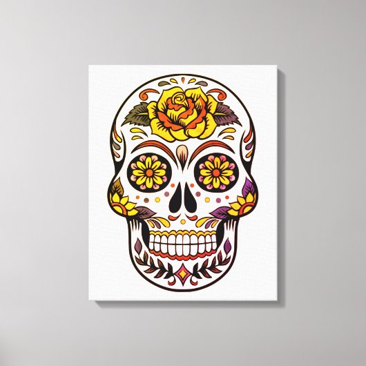 Yellow Rose Sugar Skull Canvas Afdruk (Voorkant)