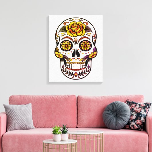Yellow Rose Sugar Skull Canvas Afdruk (Insitu (Woonkamer))
