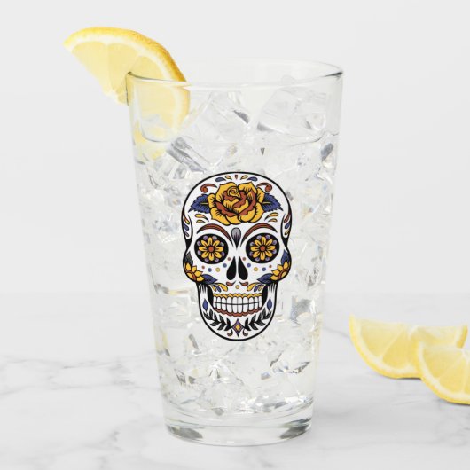 Yellow Rose Sugar Skull Glas (Voorkant ijs)