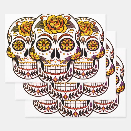 Yellow Rose Sugar Skull Inpakpapier Vel (Set)
