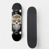 Yellow Rose Sugar Skull op Black Skateboard (Voorkant)