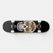 Yellow Rose Sugar Skull op Black Skateboard (Horizontaal)