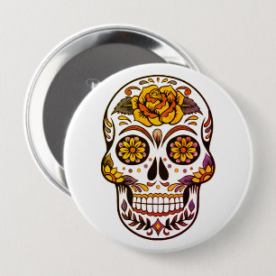 Yellow Rose Sugar Skull Ronde Button 4,0 Cm