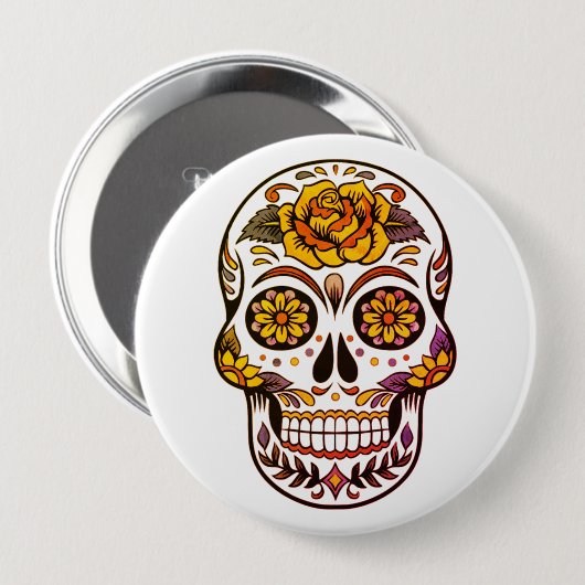 Yellow Rose Sugar Skull Ronde Button 4,0 Cm (Voorkant /achterkant)