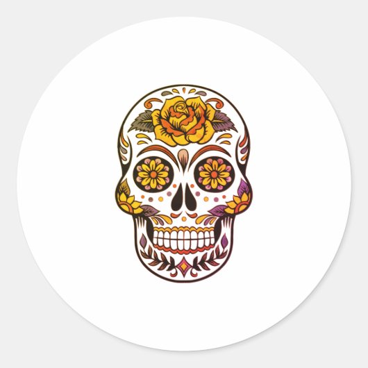 Yellow Rose Sugar Skull Ronde Sticker (Voorkant)