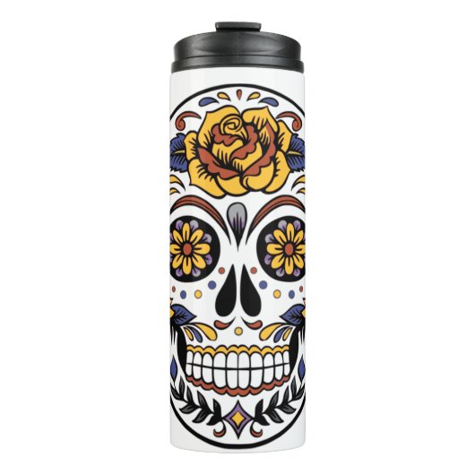 Yellow Rose Sugar Skull Thermosbeker (Voorkant)