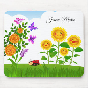 Yellow Rose Sunflower Red Ladybug Roze Butterfly Muismat