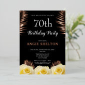 Yellow Rose Tropical Leaves 70th Birthday Gold Folie Uitnodiging (Staand Voorkant)