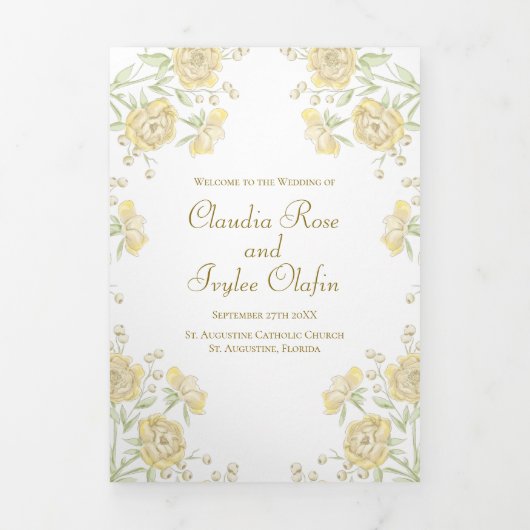 Yellow Rose Wedding Drieluik Programma (Cover)