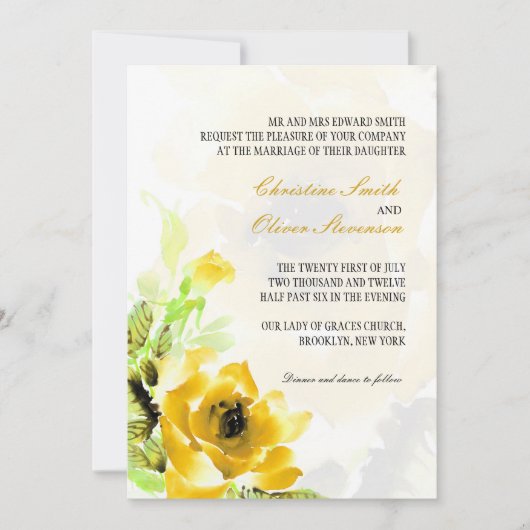 Yellow Rose Wedding Invitation Kaart (Voorkant)