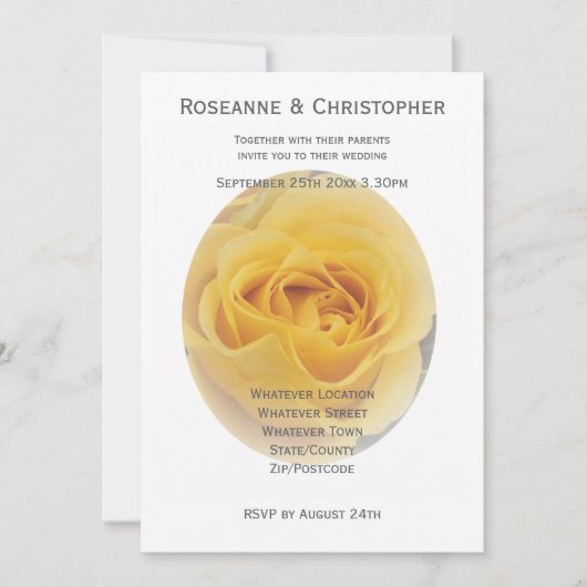 Yellow Rose Wedding Invitation Kaart (Voorkant)