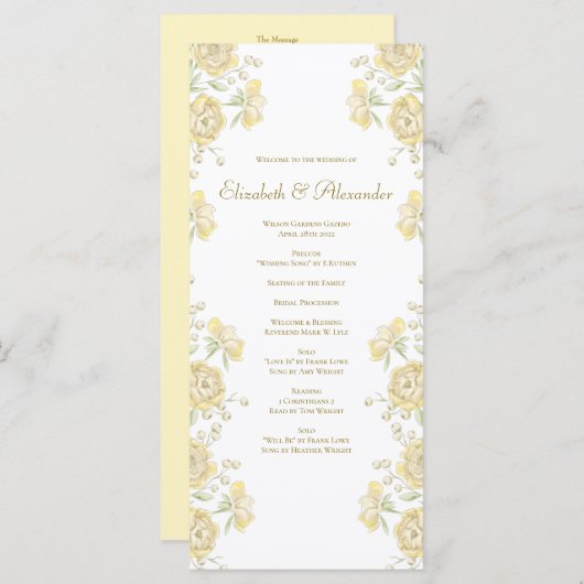 Yellow Rose Wedding Programs Menu (Voorkant / Achterkant)