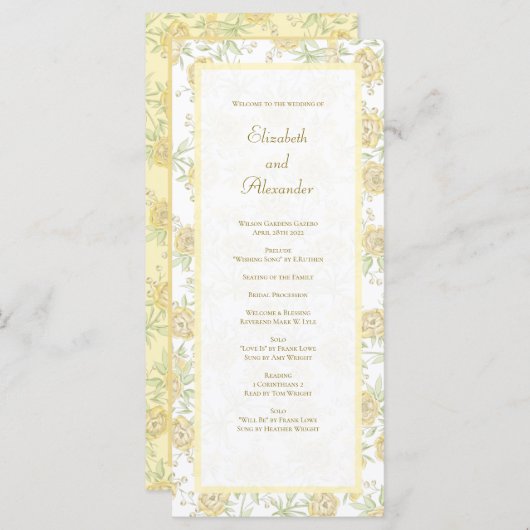 Yellow Rose Wedding Programs Menu (Voorkant / Achterkant)