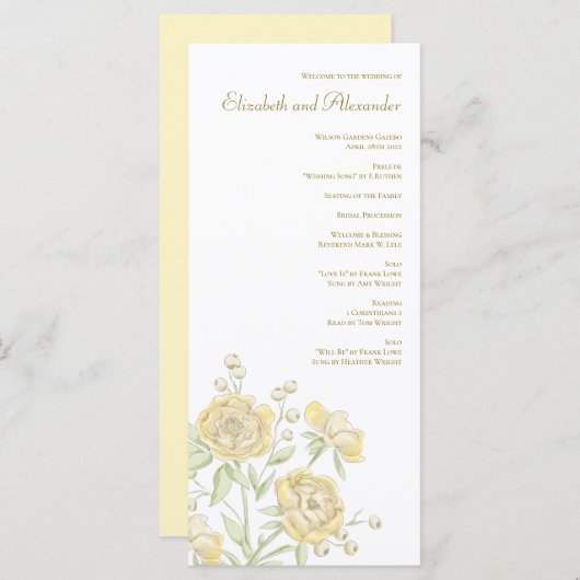Yellow Rose Wedding Programs Menu (Voorkant / Achterkant)
