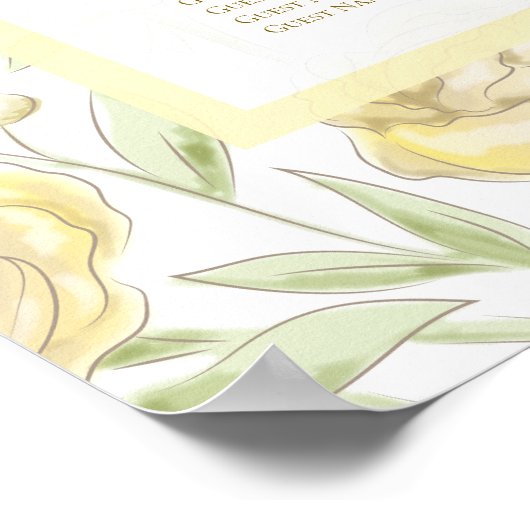 Yellow Rose Wedding Seating Chart Poster (Hoek)