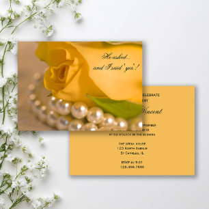 Yellow Rose White Pearls Engagement Party Kaart