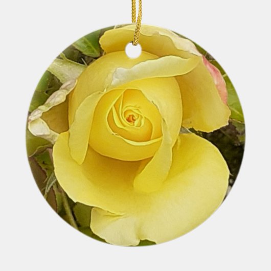 Yellow Rosebud Keramisch Ornament (Voorkant)