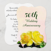 Yellow Roses 50th Wedding Jubileum Invitation Kaart (Voorkant / Achterkant)