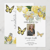 Yellow Roses Butterfly Funeral nodigt aankondiging (Voorkant / Achterkant)