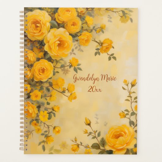 Yellow Roses Floral Spiral-Bound Planner Spring (Devant)