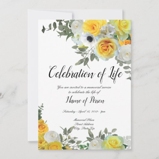 Yellow Roses Funeral Annountation Kaart (Voorkant)
