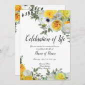 Yellow Roses Funeral Annountation Kaart (Voorkant / Achterkant)