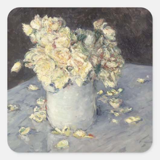 Yellow Roses in a Vase van Caillebott Impressionis Vierkante Sticker (Voorkant)