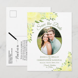 Yellow Roses Oval Foto Boho Wedding Save the Date Aankondigingskaart